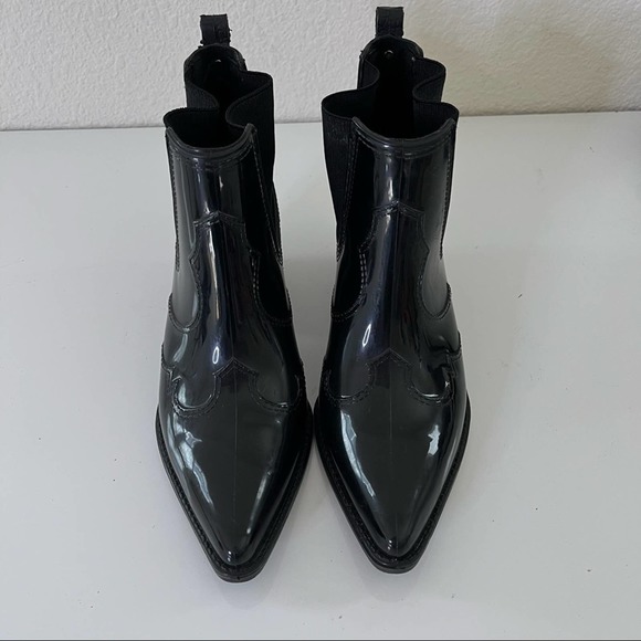 Sam Edelman Pointed Toe Western Bootie Rubber Rain Boot Size 6 Black - Picture 2 of 9